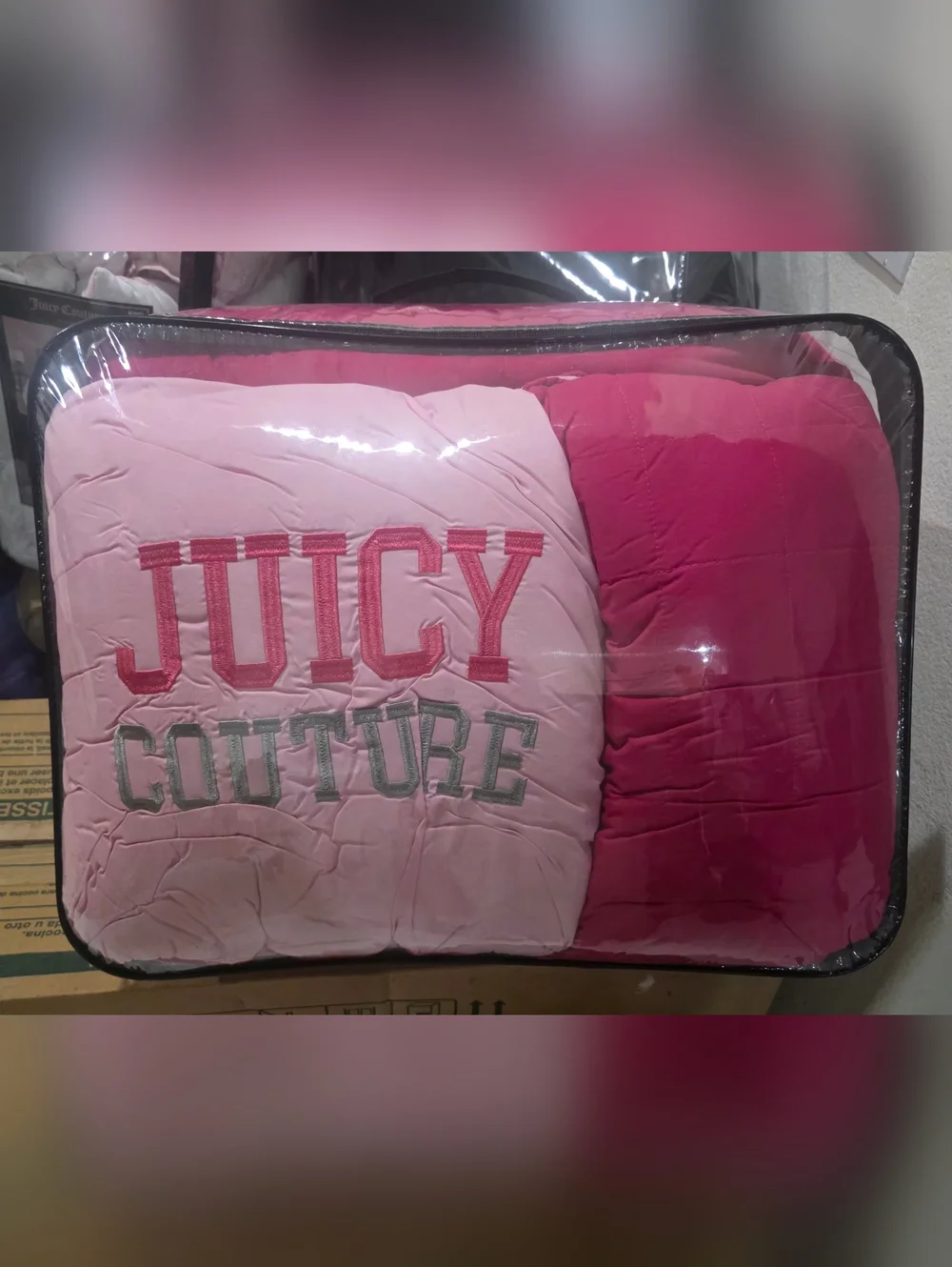 Juicy Couture Pink and Gray Colorblock 5-Piece King Size Bedding Set